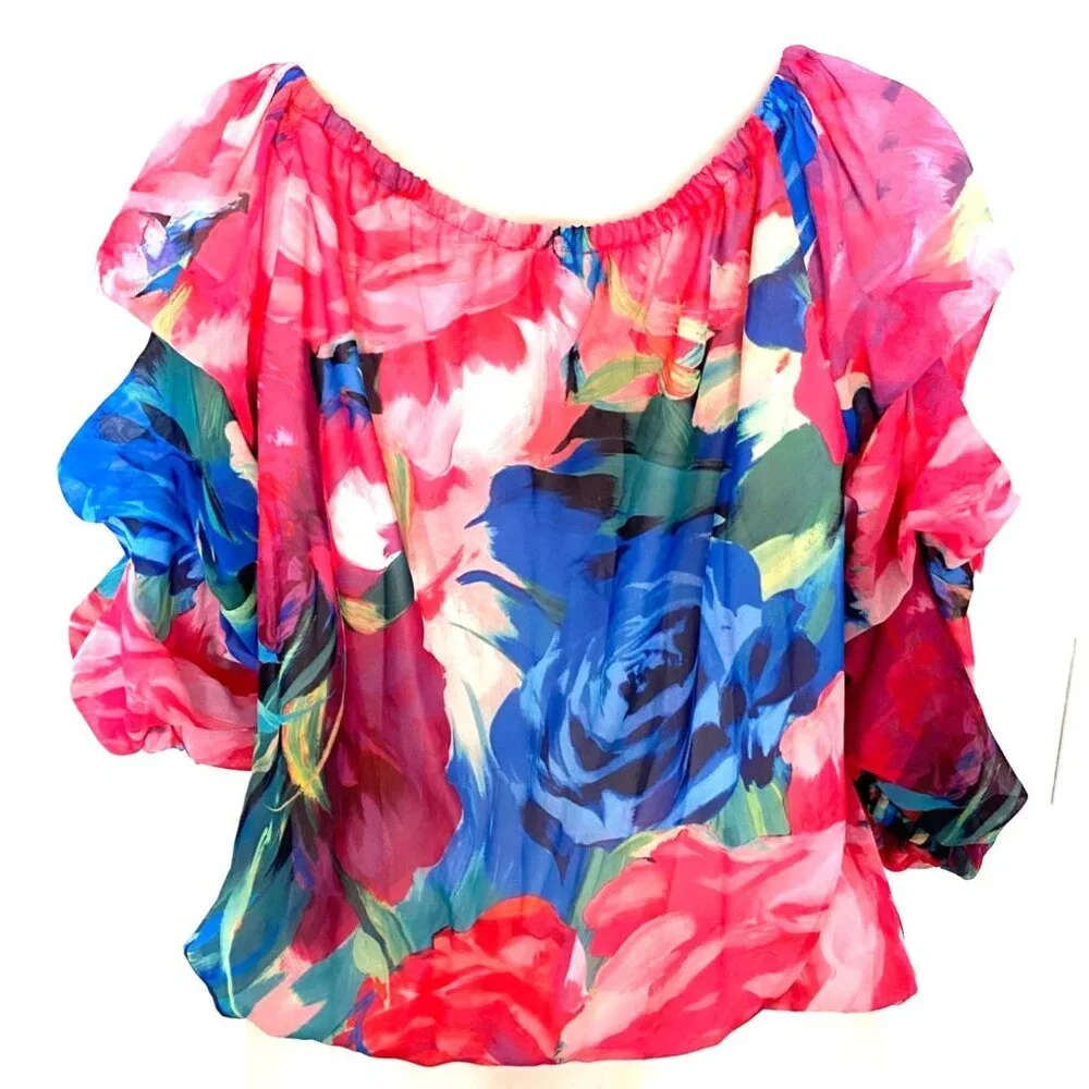 NEW Prelude Womens Floral Blouse 3/4 Sleeve Scoop Neck Pullover Top S - Picture 2 of 12